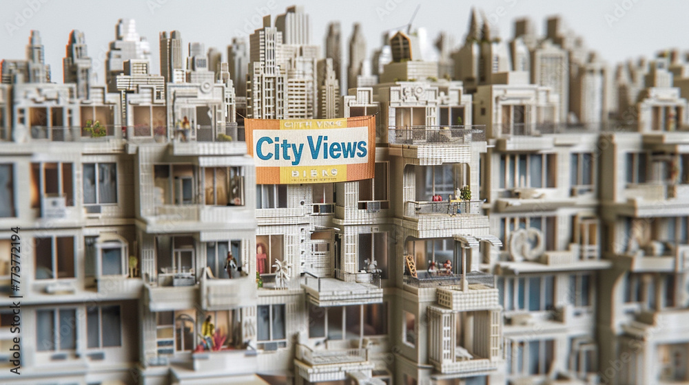 A 3D printed model of a cityscape filled with high-rise apartments, each with a 