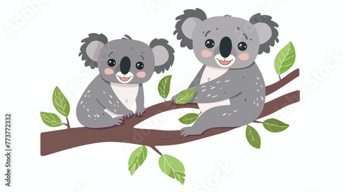 Cartoon mother koala and baby on a tree branch flat ve