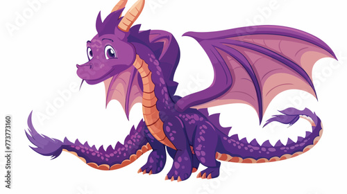 Cartoon purple dragon on white background flat vector