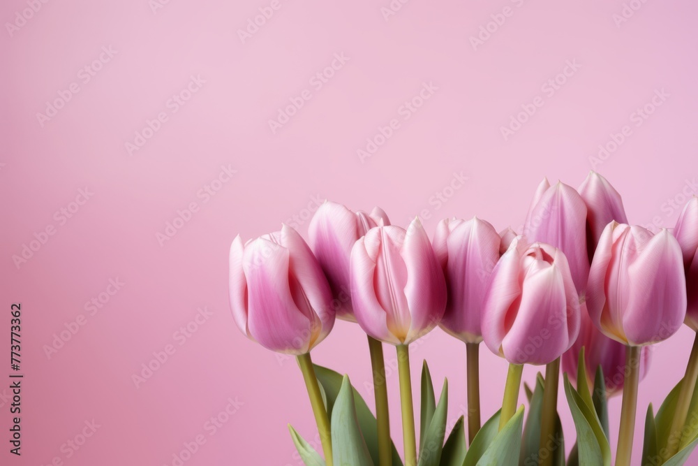 Tulips flowers on a pastel pink background, in a flat lay, space for text, stock photo contest winner, high resolution, stock quality, high detail Tulips flowers on a pastel pink background, in a flat lay, space for text, stock photo contest winner, high resolution, stock quality, high detail