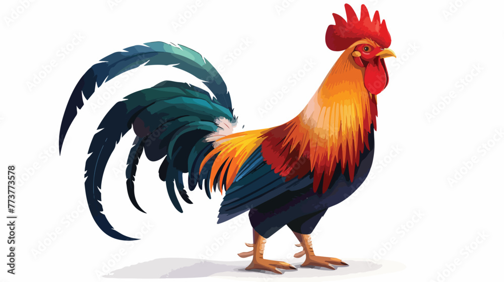 Cartoon rooster posing isolated on white background flat