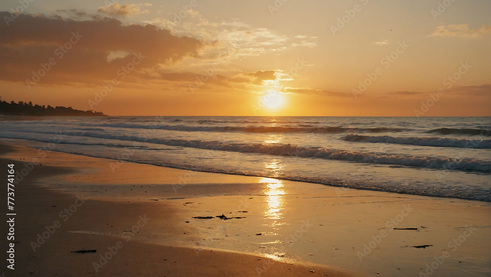 painting of a sunset over the ocean with waves crashing on the beach and clouds in the sky over the ocean and a beautiful beach area painting of a sunset over the ocean with waves crashing on the beach and clouds in the sky over the ocean and a beautiful beach area
