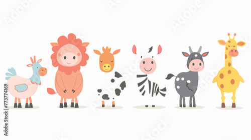 Cartoon set of cute farm animals flat vector 