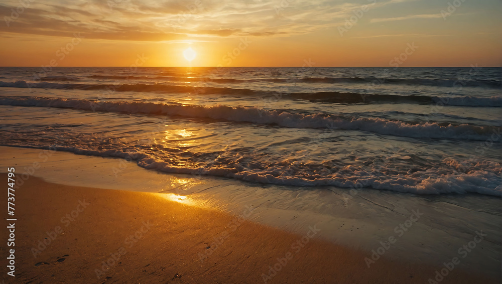 painting of a sunset over the ocean with waves crashing on the beach and clouds in the sky over the ocean and a beautiful beach area painting of a sunset over the ocean with waves crashing on the beach and clouds in the sky over the ocean and a beautiful beach area