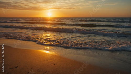 Wallpaper Mural painting of a sunset over the ocean with waves crashing on the beach and clouds in the sky over the ocean and a beautiful beach area Torontodigital.ca