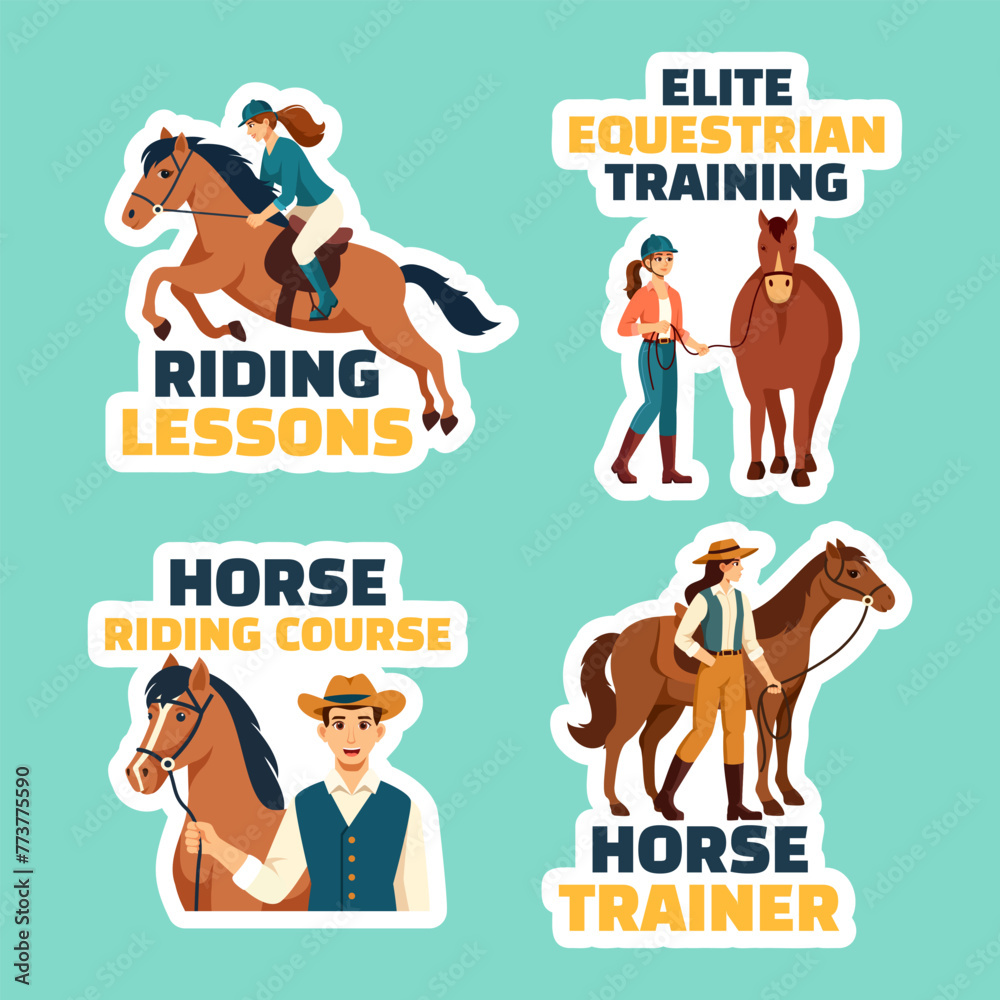 Fototapeta premium Horse Trainer Label Flat Cartoon Hand Drawn Templates Background Illustration