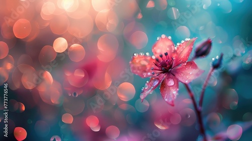 flower with dew dop - beautiful macro photography with abstract bokeh background photo