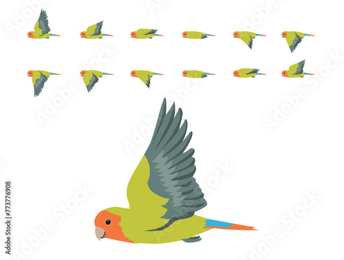 Bird Parrot Lovebird Rosy-faced Flying Animation Sequence Cartoon Vector © bullet_chained