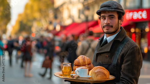 A waiter in a cafe in Paris. photo