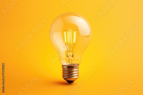 A light bulb is lit up on a yellow background