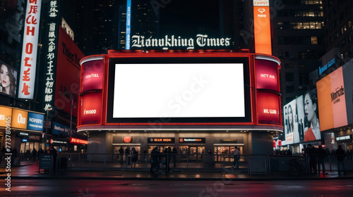 wide landscape horizontal blank billboard at night city, videotron new york times square blank billboard mock up