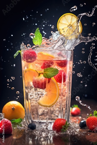 A glass of mixed fruit juice with a splash of water