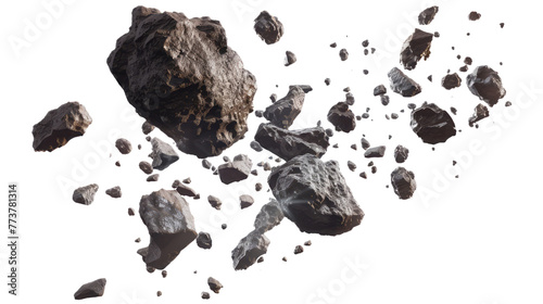 rock explosion out in pieces On an isolated white background For use as an advertising illustration