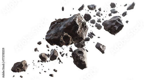 rock explosion out in pieces On an isolated white background For use as an advertising illustration
