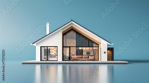 A 3D Max sleek miniature bungalow with a modern gabled roof