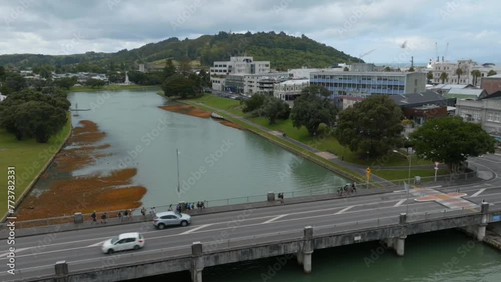 Estuary and downtown Gisborne, Gisborne, New Zealand.