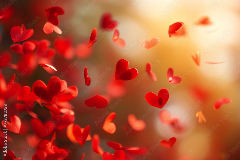 Valentine's day background with red hearts on bokeh