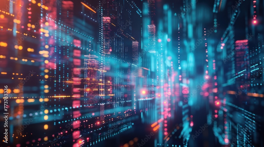 Fototapeta premium An abstract representation of digital transformation, where virtual data flows and AI elements converge to create a transformative user experience The ... See More