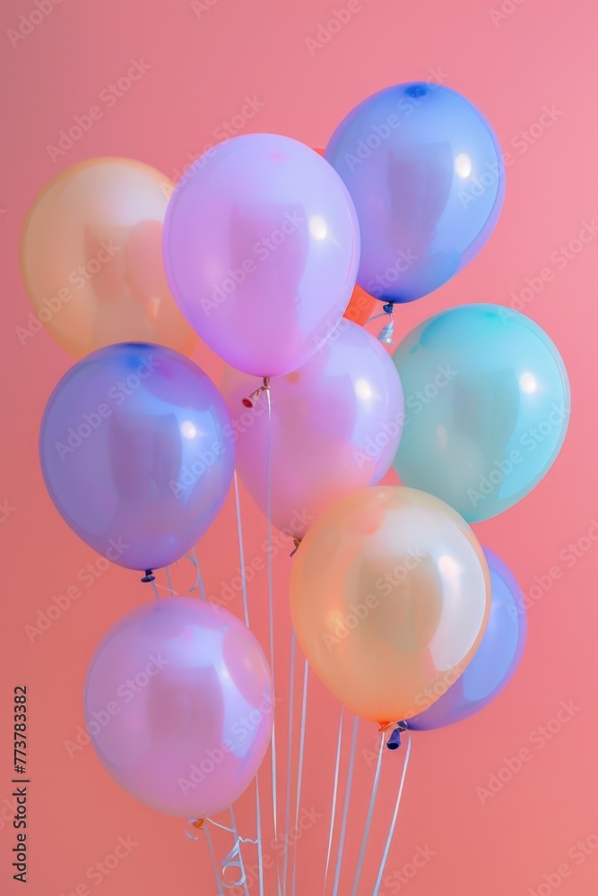 A bunch of colorful balloons are tied together
