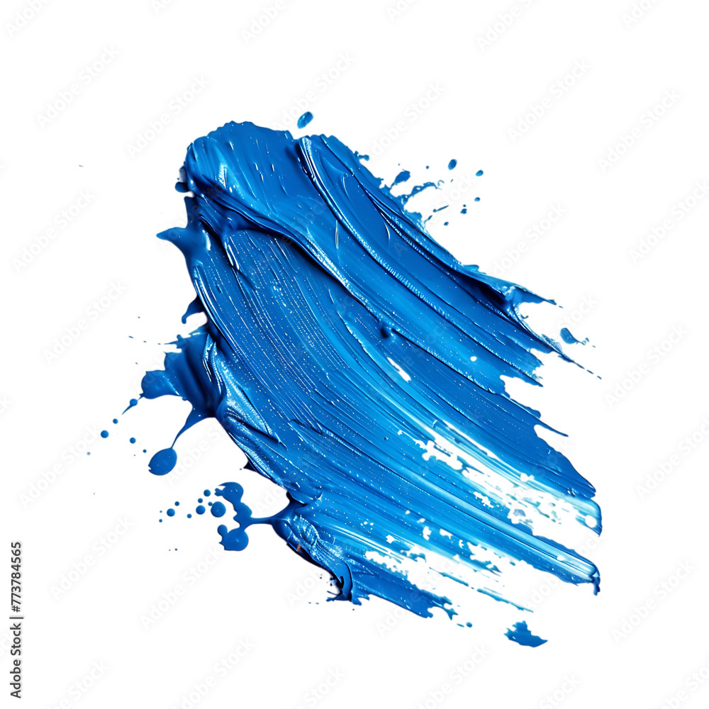 Brush strokes made by blue acrylic paint, isolated on transparent background.  abstract background, color element, make up mock concept.