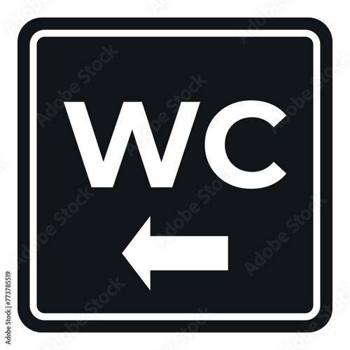 Restroom sign with arrow on white background