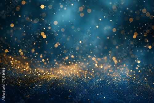 Glitter vintage lights background,  gold and blue,  de-focused