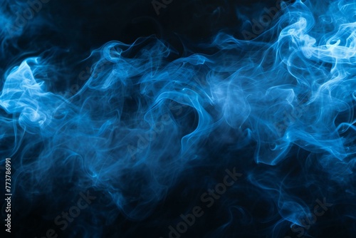 Blue smoke isolated on black background, Abstract background, Design element