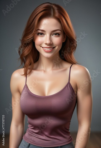 Portrait of a beautiful young woman in sportswear, Gray background