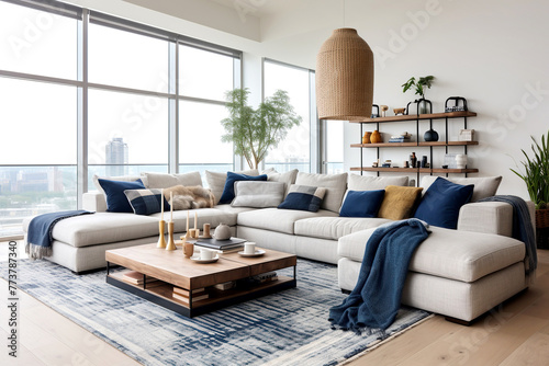Minimalist interior design of modern living room, home.