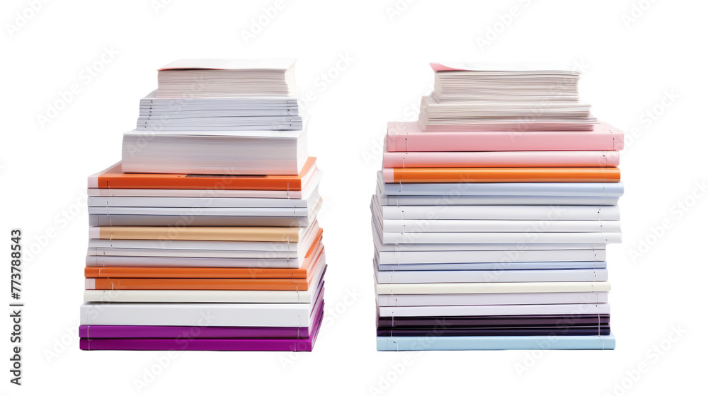 A creative stack of various books, each unique in size and color, forming a unique and imaginative tower A creative stack of various books, each unique in size and color, forming a unique and imaginative tower