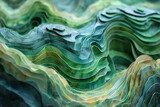 Artistic interpretation of topography with layered paper in various shades of green creating a textured landscape effect.