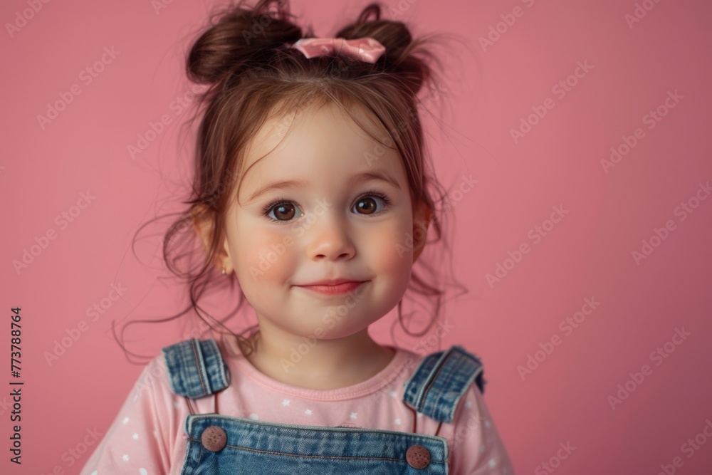Cute Toddler Girl with Pink Bow. Generative AI. Cute Toddler Girl with Pink Bow. Generative AI.
