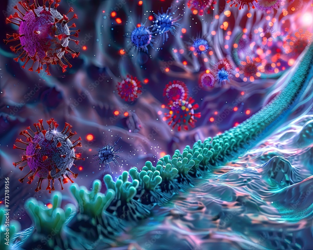 A depiction of a nanoscale sensor detecting viruses illustrating the ...