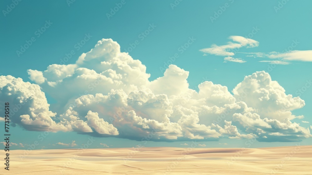 Serene Desert Dunes under Fluffy Clouds, Ideal for Calm Backgrounds - obrazy, fototapety, plakaty 