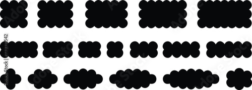Set of Scallop edges rounded rectangle shapes Fill icons. A rectangular silhouette symbols with scalloped edges. Simple label and sticker form. Flower silhouette lace frame on transparent background.