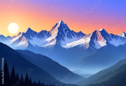 digital painting Serene mountain range at sunset m (10) 1 © Parvin