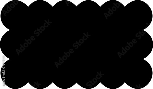 Scallop edge rounded rectangle shape Fill icon. A rectangular silhouette symbol with scalloped edges. Simple label and sticker form. Flower silhouette lace frame isolated on transparent background.