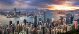 Dramatic sunrise of Hong Kong, China - panorama skyline