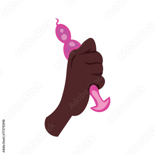 Hand holding anal sex toy on white background
