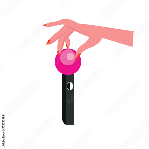 Hand holding mouth gag on white background