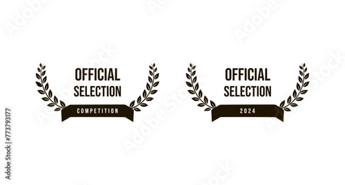 Film festival official selection, jury award in competition, black and white vector icon set