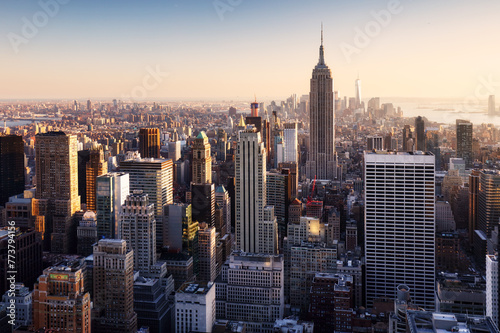 New York City with skyscrapers at sunset  USA
