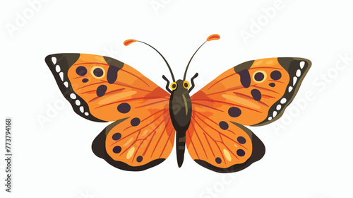 Cartoon funny butterfly waving hand flat vector isolated