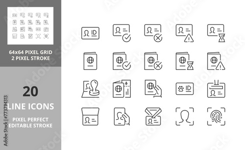 Line icons about identifications. Editable vector stroke. 64 and 256 Pixel Perfect scalable to 128px...