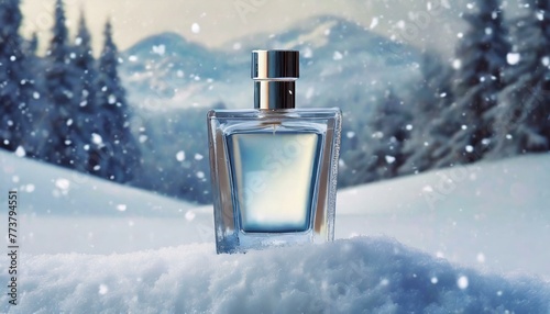 Frozen Glamour: Showcase Your Brand with Empty Perfume Bottle Mockup in Snow