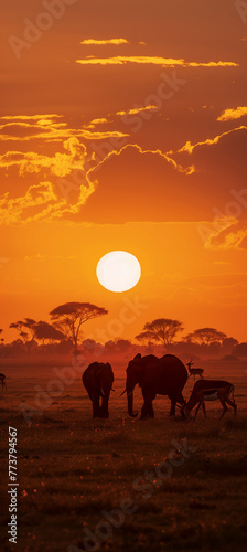 African wildlife during a breathtaking sunset