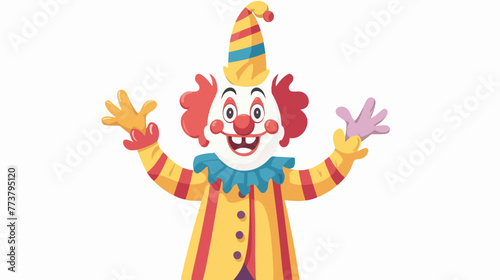 Cartoon happy clown waving hand flat vector isolated o