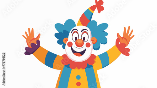 Cartoon happy clown waving hand flat vector isolated o © RedFish
