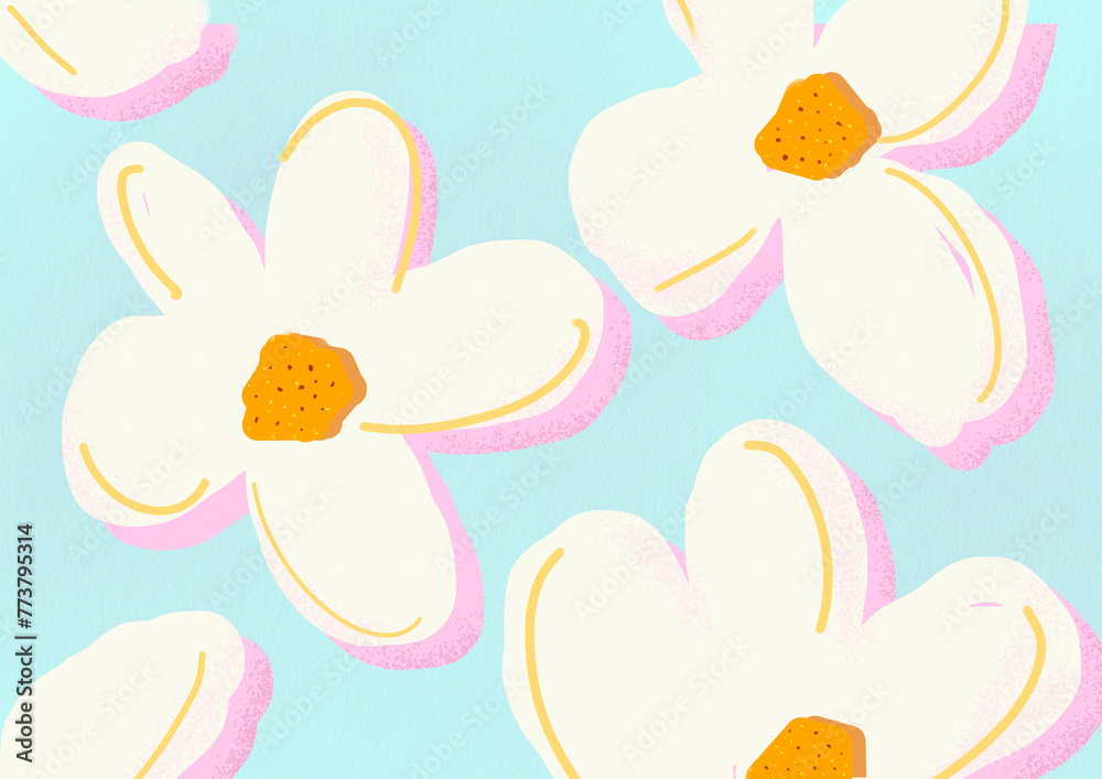 White flower pattern against blue background White flower pattern against blue background