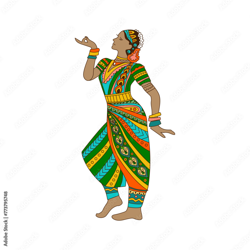 Drawn dancing Indian woman on white background Drawn dancing Indian woman on white background